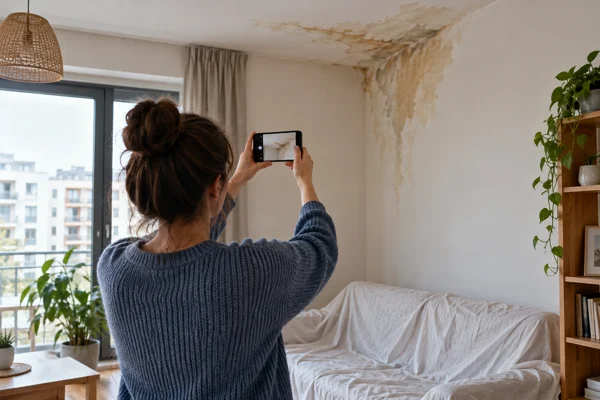 Proprietar care fotografiază pagubele unei inundații de la vecin